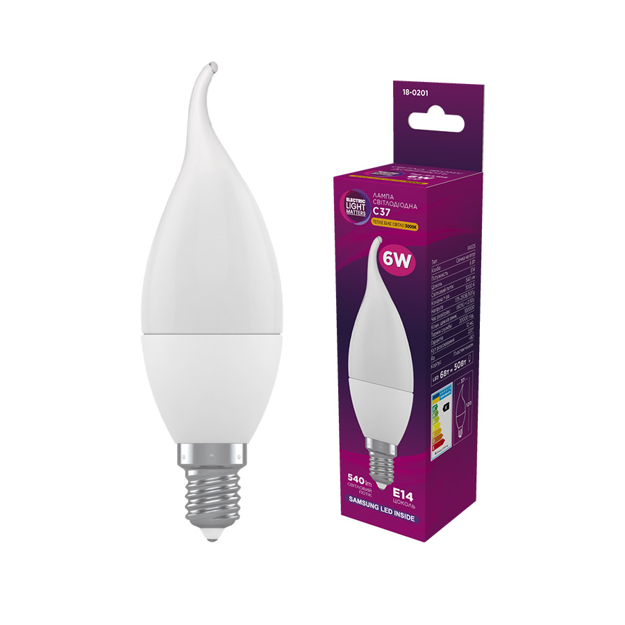 Лампа світлодіодна ELM PA11S 6W E14 3000K свічка на вітрі (18-0201)